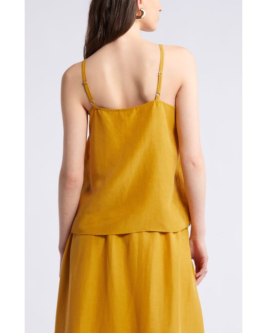 Nordstrom Yellow Square Neck Cupro & Linen Blend Tank Top
