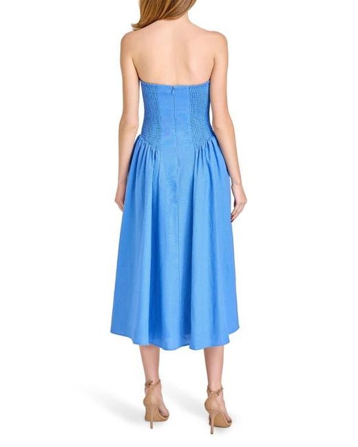 Wayf Blue Giulia Strapless Linen Blend Midi Sundress