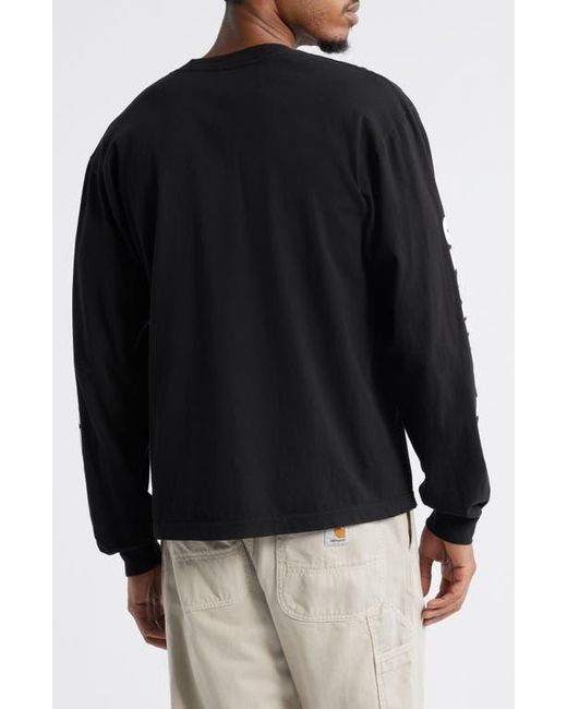 Pleasures Black Impact Staff Long Sleeve Cotton Graphic T-Shirt for men