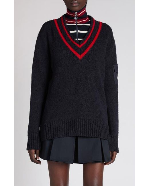 Moncler Blue Padded V-Neck Sweater