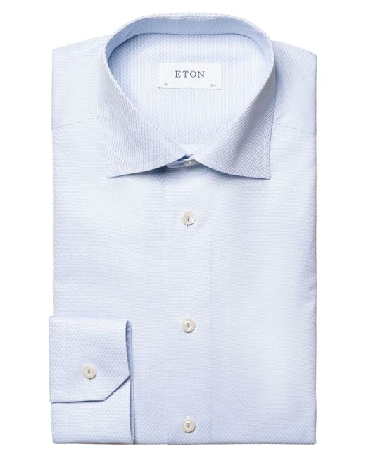 Eton of Sweden Blue Contemporary Fit Dobby Organic Cotton Dress Shirt for men