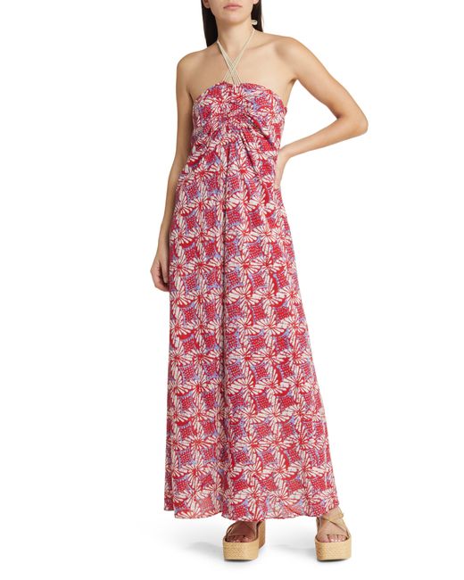 Xirena Red Xírena Maya Floral Halter Neck Cotton Maxi Dress