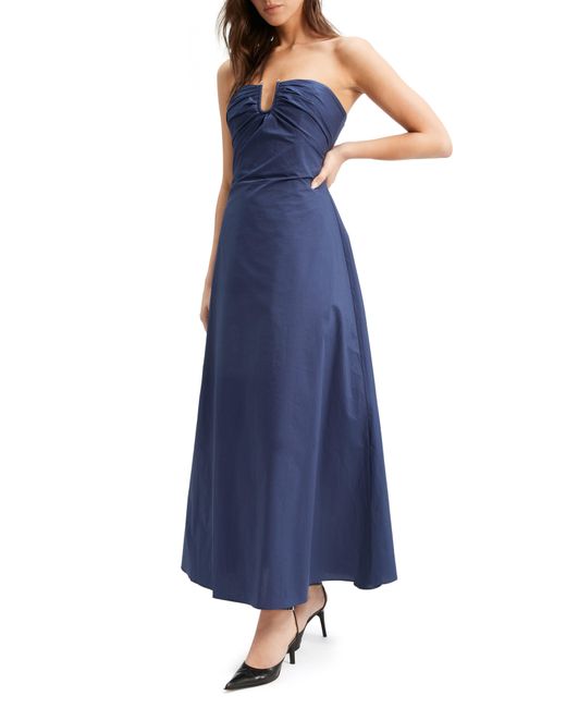 Bardot Blue Lora Strapless Cotton Poplin Maxi Dress