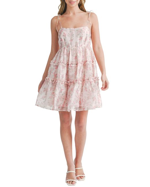 All In Favor Pink Floral Tiered Babydoll Minidress In At Nordstrom, Size Large