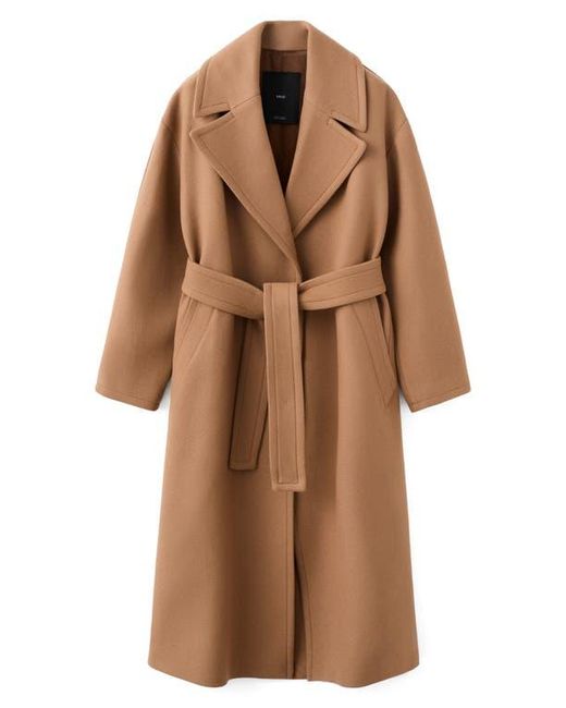 Mango Brown Belted Wool Blend Coat