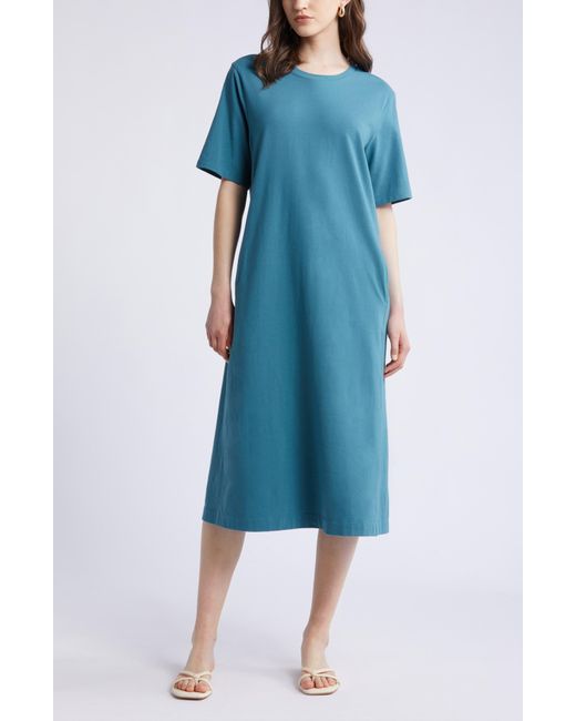Nordstrom Blue Stretch Cotton Midi T-shirt Dress