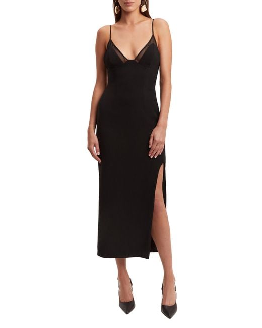 Bardot Rune Mesh Inset Midi Dress in Black | Lyst