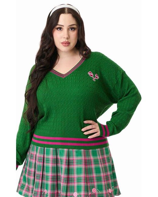 Unique Vintage Green Plus Size Drop Shoulder Sweater