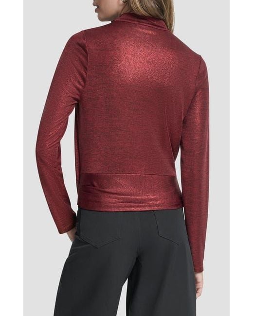 DKNY Red Heather Foil Drape Top
