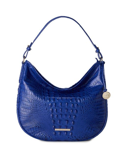 Brahmin Blue Small Kathleen Croc Embossed Leather Shoulder Bag