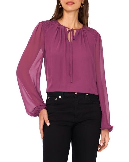 Vince Camuto Red Smock Detail Long Sleeve Top