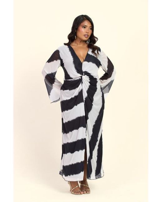 FASHION-SZN CURVE Natural Monochrome Twist Front Midi Dress