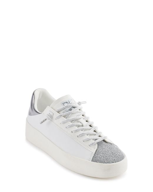 DKNY White Ginali Metallic Cap Toe Sneaker