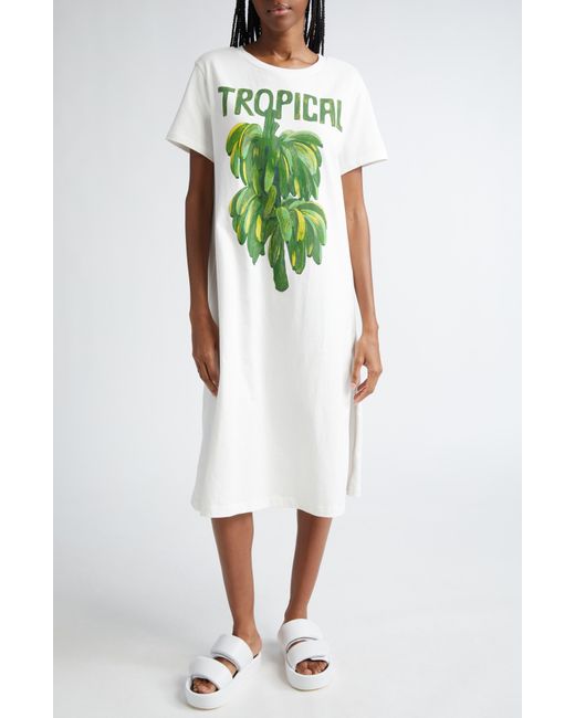 Farm Rio Green Tropical Cotton Graphic Print T-shirt Dress