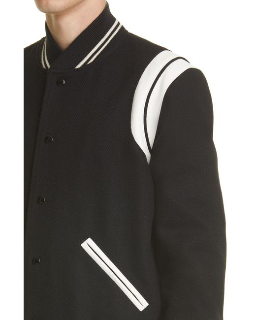 Saint Laurent Black Wool Blend Bomber Jacket for men