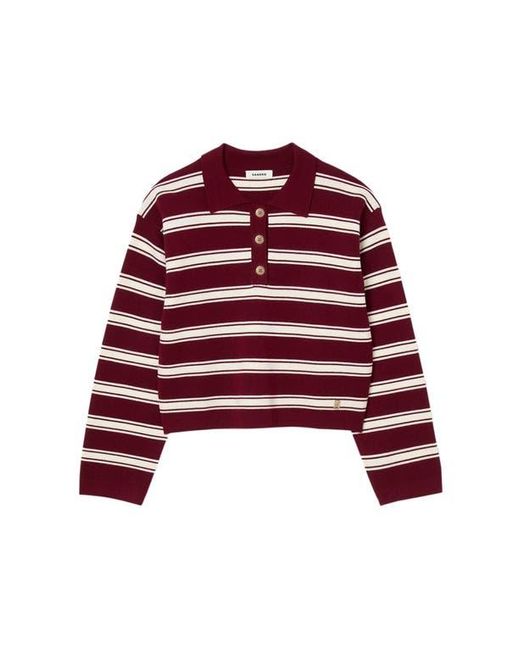 Sandro Red Wool Striped Polo Sweater