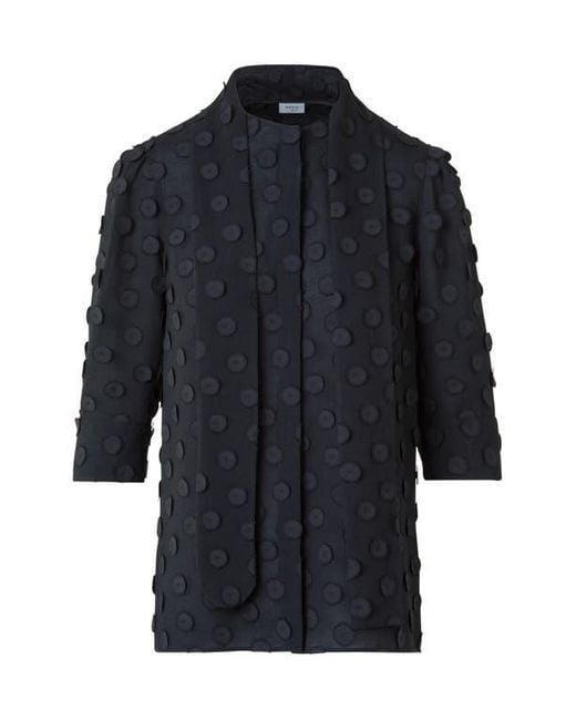 Akris Punto Black Boho Clip Dot Techno Georgette Scarf Neck Shirt