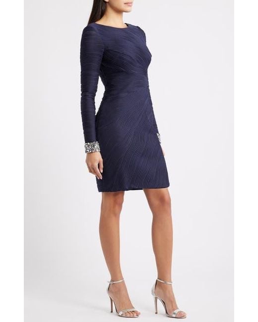 Vince Camuto Rhinestone Detail Long Sleeve Cocktail Dress in Blue | Lyst