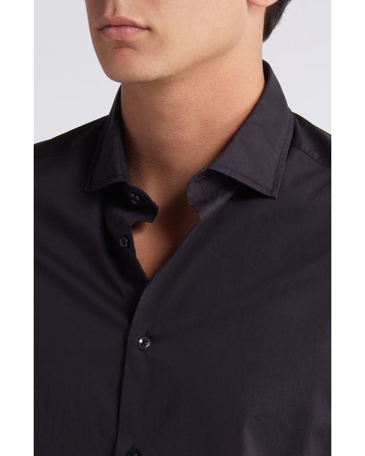 7 For All Mankind Black Slim Fit Stretch Poplin Button-up Shirt for men