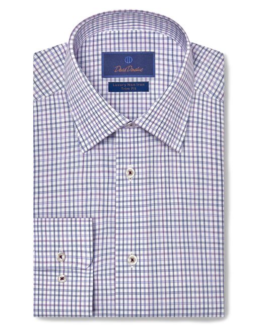 David Donahue Trim Fit Luxury Check Noniron Poplin Dress Shirt in Blue for Men Lyst