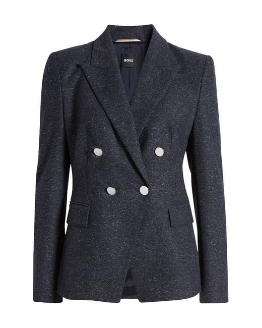 Boss Blue Jia Double Breasted Wool Blend Blazer