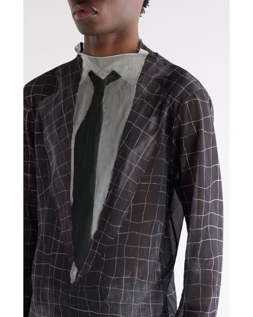 Acne Black Elway Suit Trompe L'Oeil Print Long Sleeve Mesh T-Shirt for men