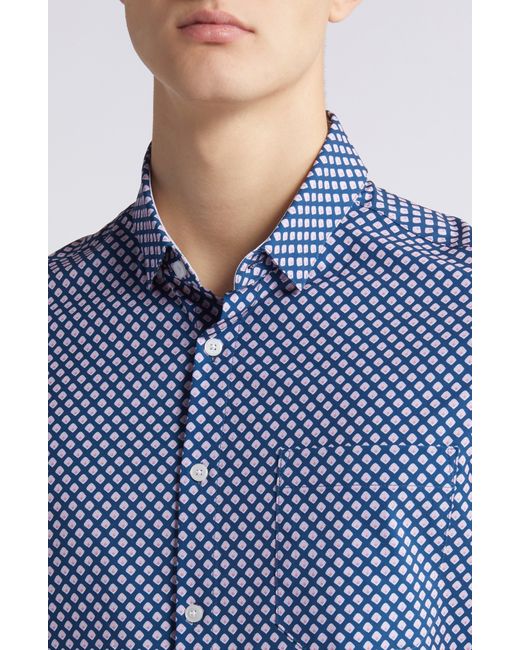 Mizzen+Main Blue Mizzen+main Leeward Trim Fit Print Short Sleeve Performance Button-up Shirt for men