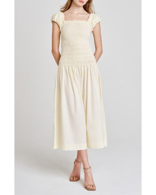 Wayf White Cassidy Smock Bodice Midi Sundress