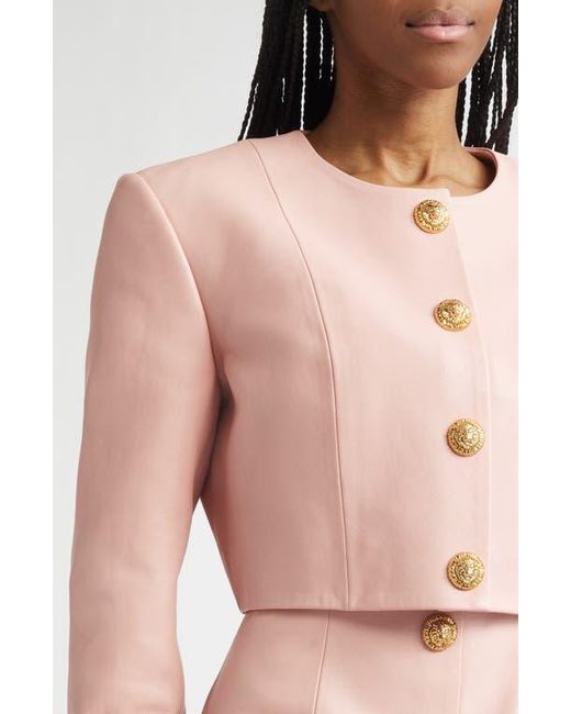 Balmain Pink Crop Lambskin Jacket