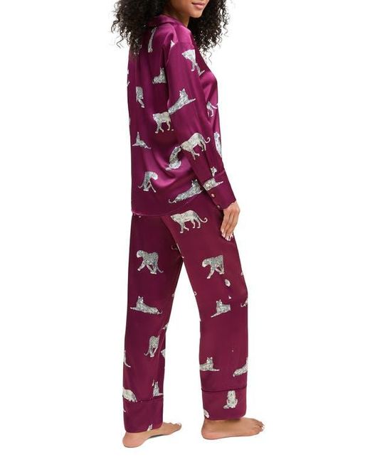 Petite Plume Red Panthre De Nuit Piped Silk Satin Pajamas