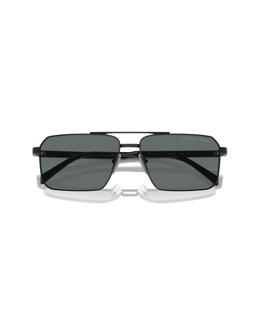 Prada Black 61mm Polarized Rectangular Sunglasses for men
