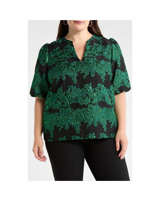 Sugarlips Green Elyna Jacquard Tavia Split Neck Top