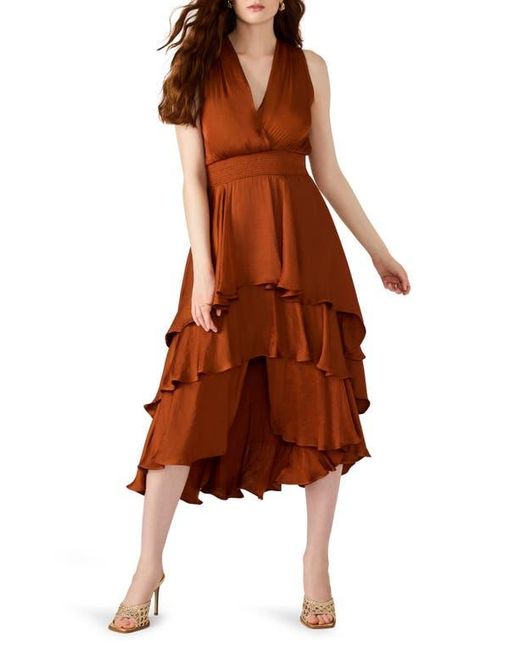 Steve Madden Brown Beiley Sleeveless Tiered Midi Dress