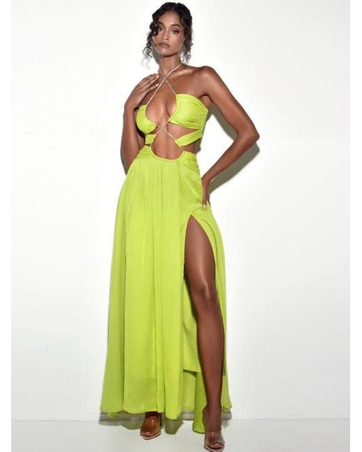 Miss Circle Green Quinby Chiffon Pleated Lace Up Maxi Dress
