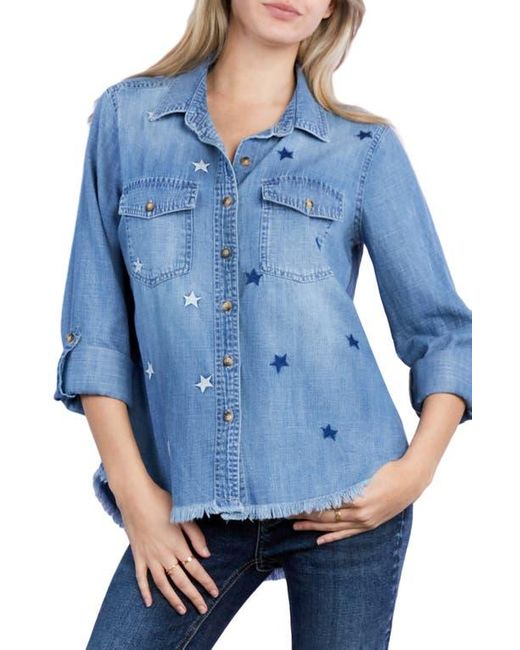 BILLY T Blue Embroidered Star Button-Up Shirt