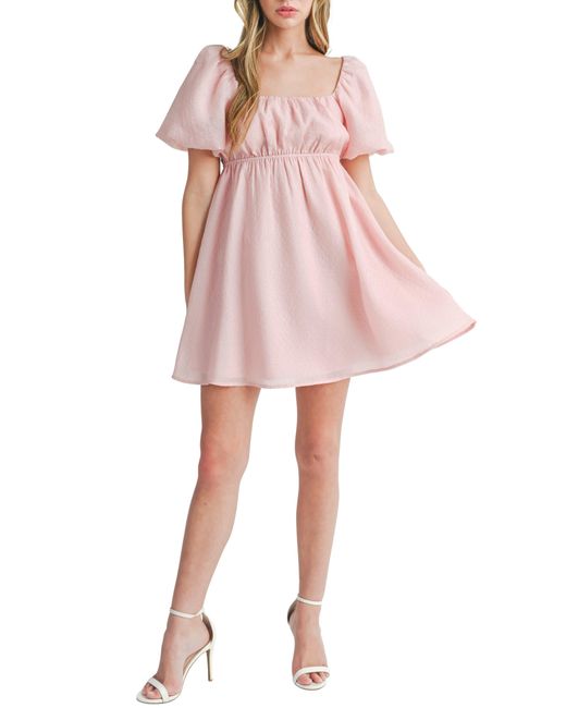 All In Favor Pink Puff Sleeve Babydoll Minidress In At Nordstrom, Size Large