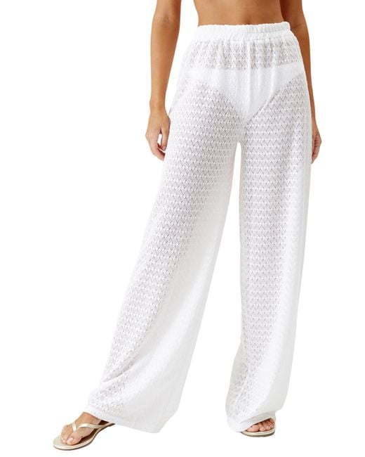 Melissa Odabash White Sienna Open Knit Wide Leg Cover-up Pants