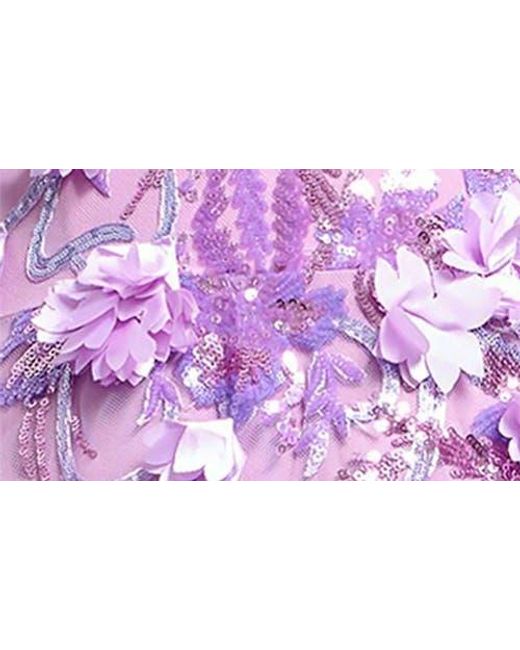 Dress the Population Purple Melissa Sequin Floral Appliqué Strapless Gown