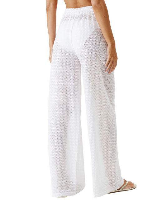 Melissa Odabash White Sienna Open Knit Wide Leg Cover-up Pants