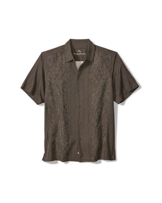 Tommy Bahama Gray Maui Border Silk Short Sleeve Button-Up Shirt for men