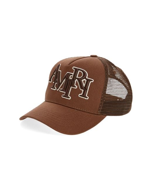 Amiri Brown staggered Logo Trucker Hat for men