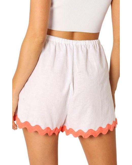 Petal & Pup White Harry Rickrack Trim Cotton & Linen Drawstring Shorts