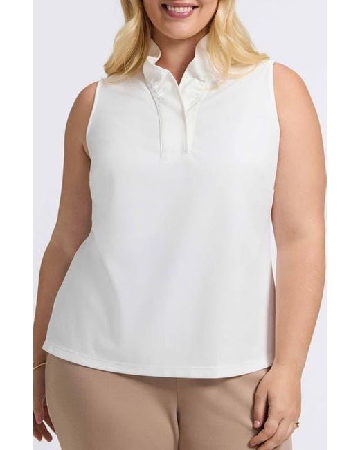 Foxcroft White Tammy Ruffle Collar Crepe Sleeveless Top
