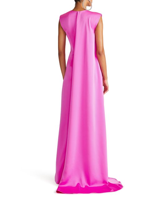 Halston Heritage Pink Tara Pleat Drape Satin Gown