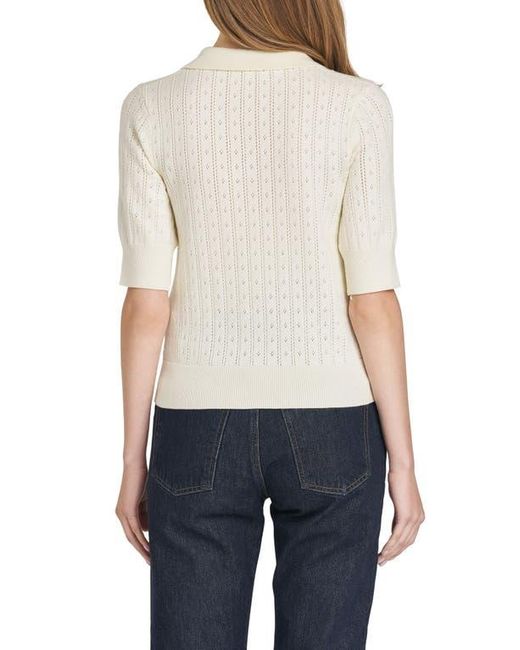 Wayf White Taylor Short Sleeve Pointelle Polo Sweater
