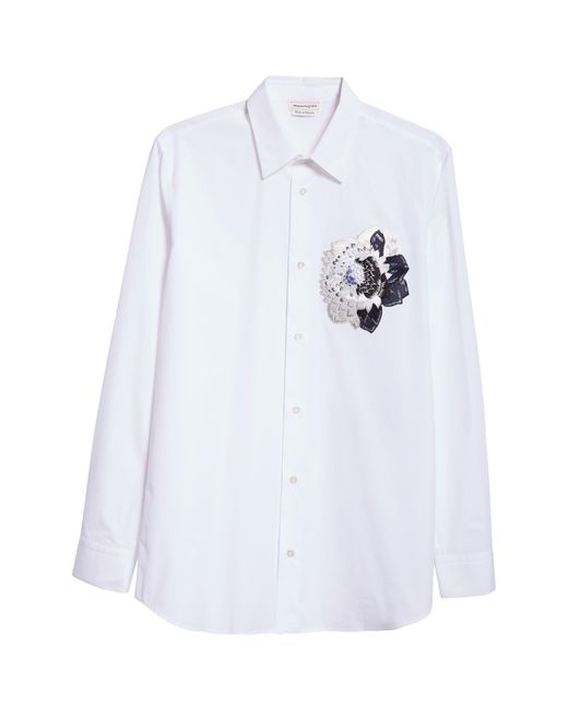 Alexander McQueen White Dutch Flower Embroidered Cotton Poplin Button-up Shirt for men