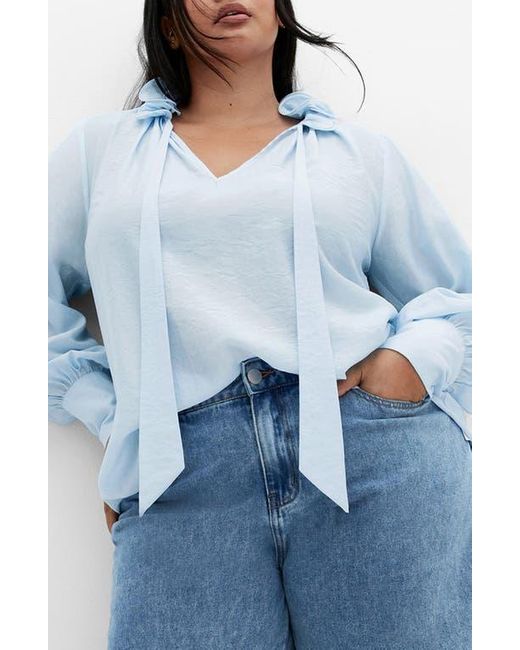 City Chic Blue Antoinette Tie Neck Top