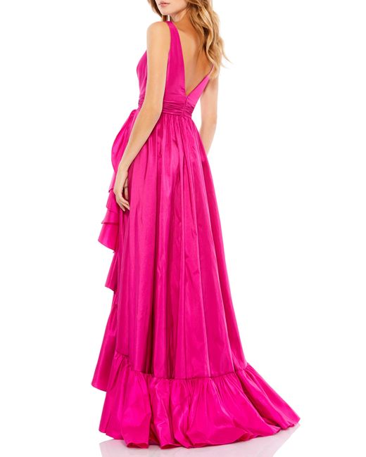 Mac Duggal Pink Satin Flounce V-neck Gown