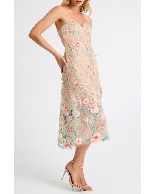 HELSI Natural Francine Embellished Floral Appliqué Strapless Cocktail Dress