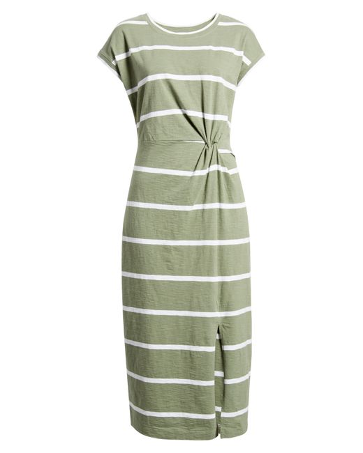 Caslon Green Caslon(r) Twist Waist Organic Cotton Midi T-shirt Dress